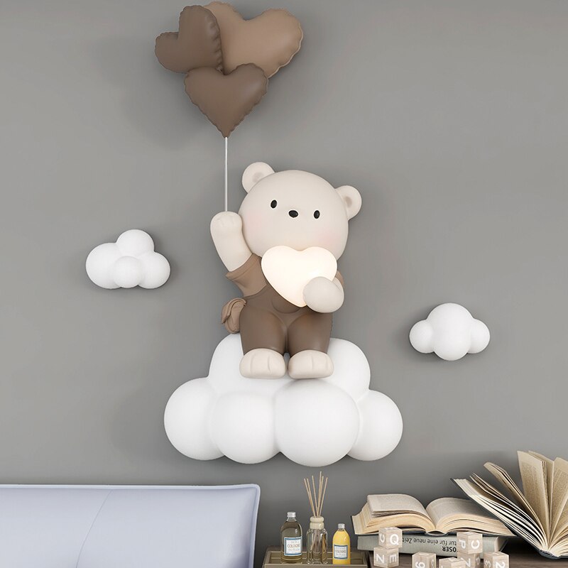 Cute Balloon Bear Statue Wall Decor - LED Globe Night Light for Nursery & Kids Bedroom - Perfect for Birthday Parties, Baby Showers & Children's Room Decor