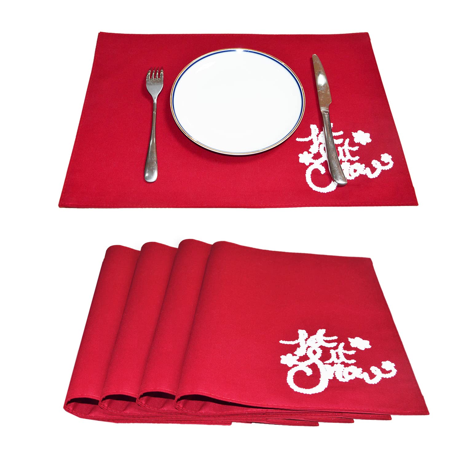Christmas Placemats Set of 4 - Green Embroidered Holiday Table Mats with Christmas Tree Design | Heat-Resistant, Non-Slip & Washable 13x19 Inch | Perfect for Festive Dining, Holiday Parties & Seasonal Home Decor