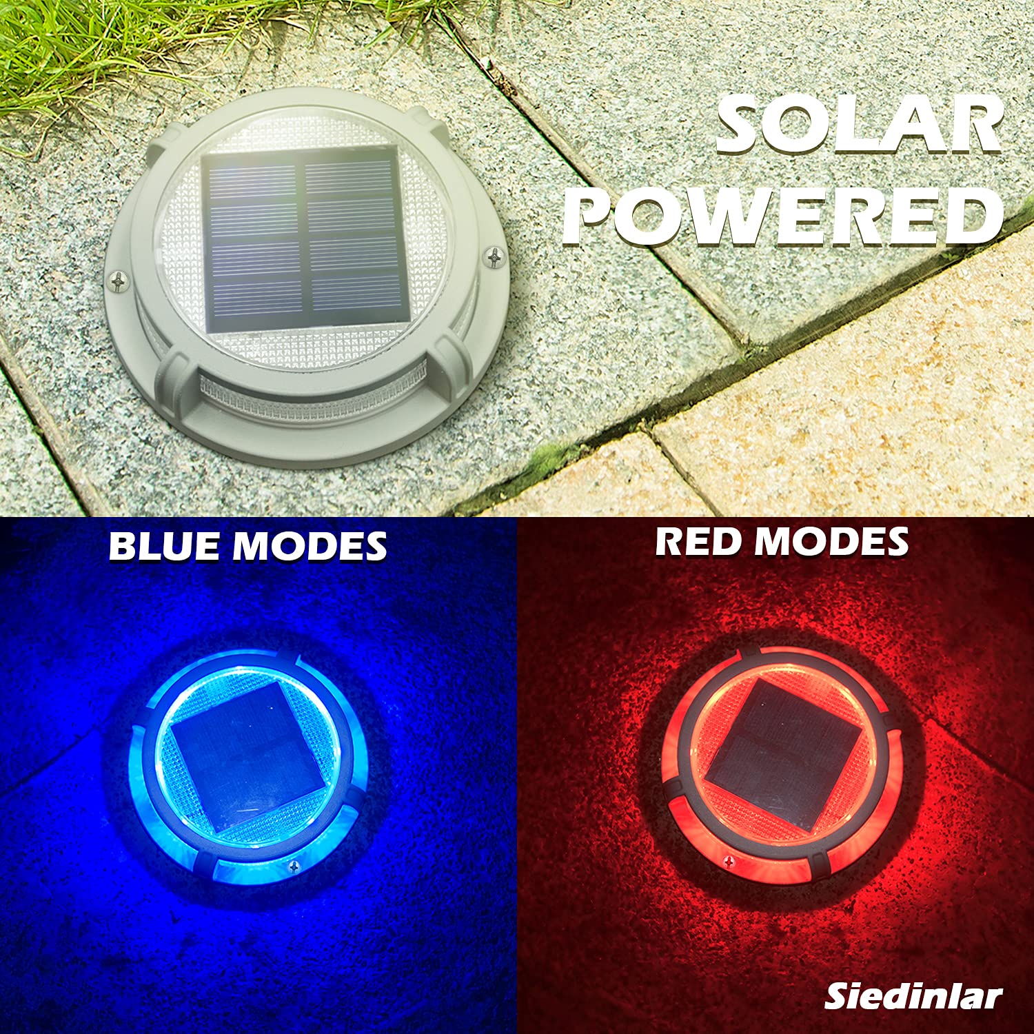 SIEDiNLAR Solar Deck Lights - 4 Pack Blue & 4 Pack Blue/Red (2 Color Modes) - Outdoor Solar Powered LED Step Lights for Patio, Garden, Pathway, and Staircase Lighting