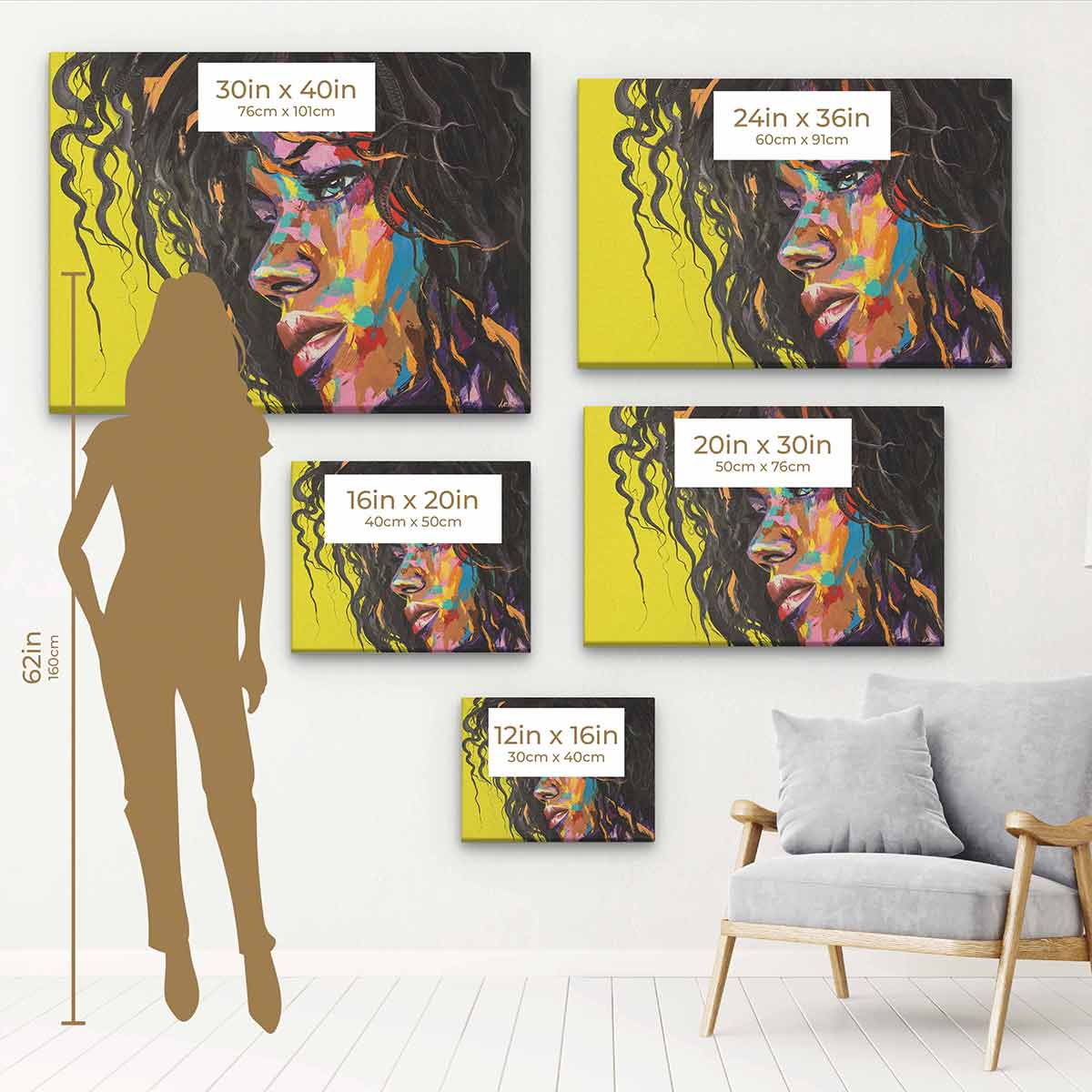 Yellow Woman Wall Art Canvas Print 0796 - Modern Home Decor for Living Room, Bedroom & Office