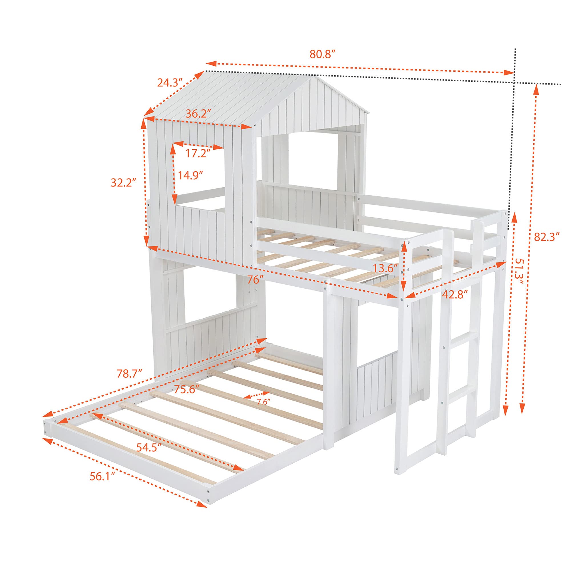**Kids Bunk Bed with Slide - Twin Over Full Wooden Playhouse Bed for Toddlers & Children, Farmhouse Design with Roof, Window, Guardrail & Ladder - Perfect for Bedrooms, Playrooms & Sleepovers (White)**