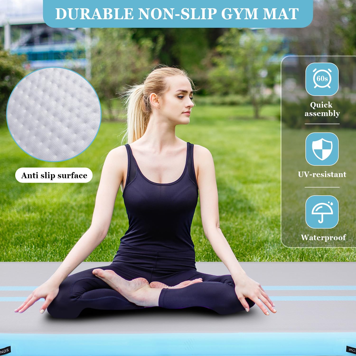 **10ft/13ft/16ft Inflatable Air Gymnastics Mat - 4 Inches Thick Tumbling Training Mat with Electric Air Pump for Home, Gym, Cheerleading, Beach & Outdoor Exercise | Perfect for Gymnastics Practice, Yoga, Kids Play & Fitness Workouts**