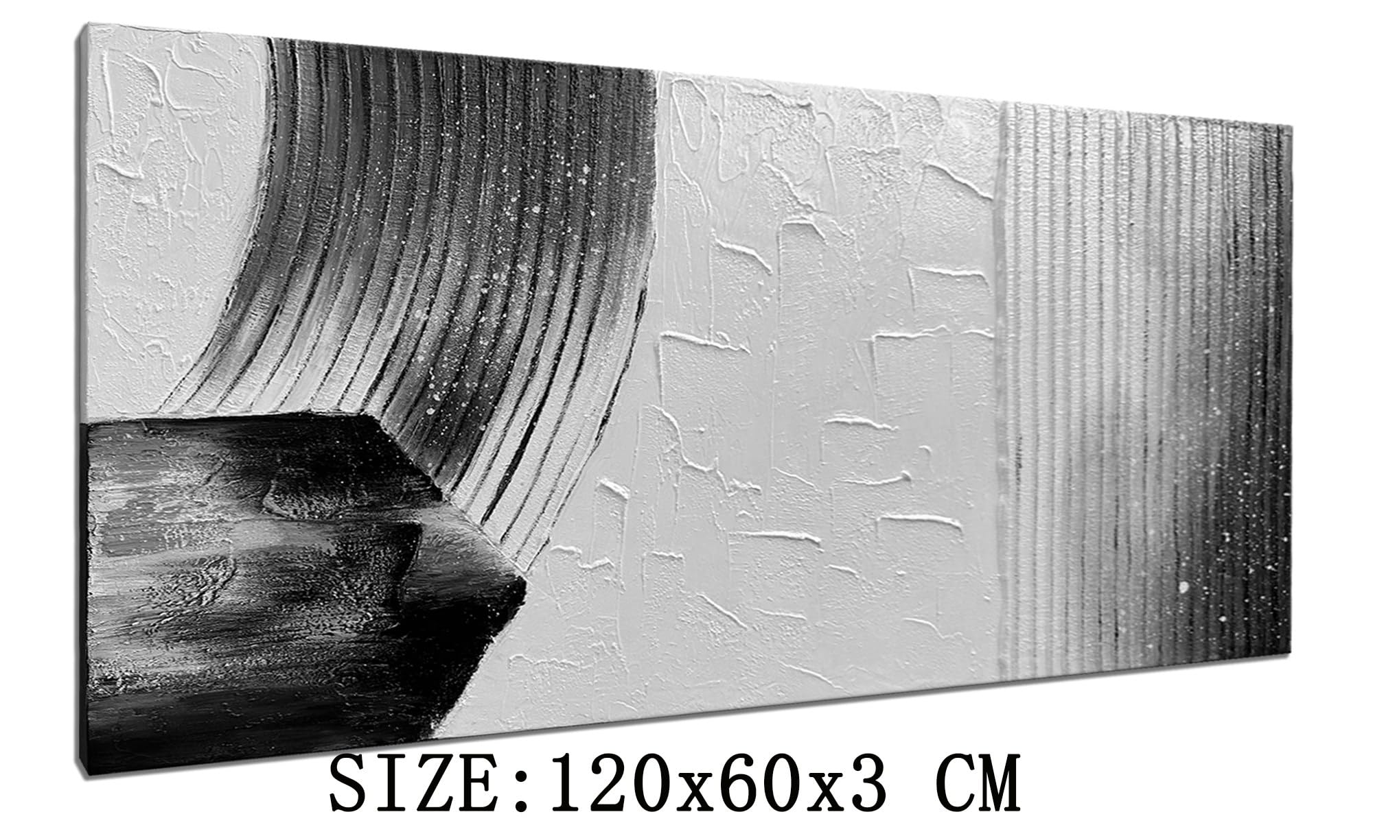 Handmade Black and White Abstract Canvas Wall Art - 48x24 Inches Large Textured Painting, Minimalist Contemporary Wall Sculpture for Living Room, Bedroom & Office Decor