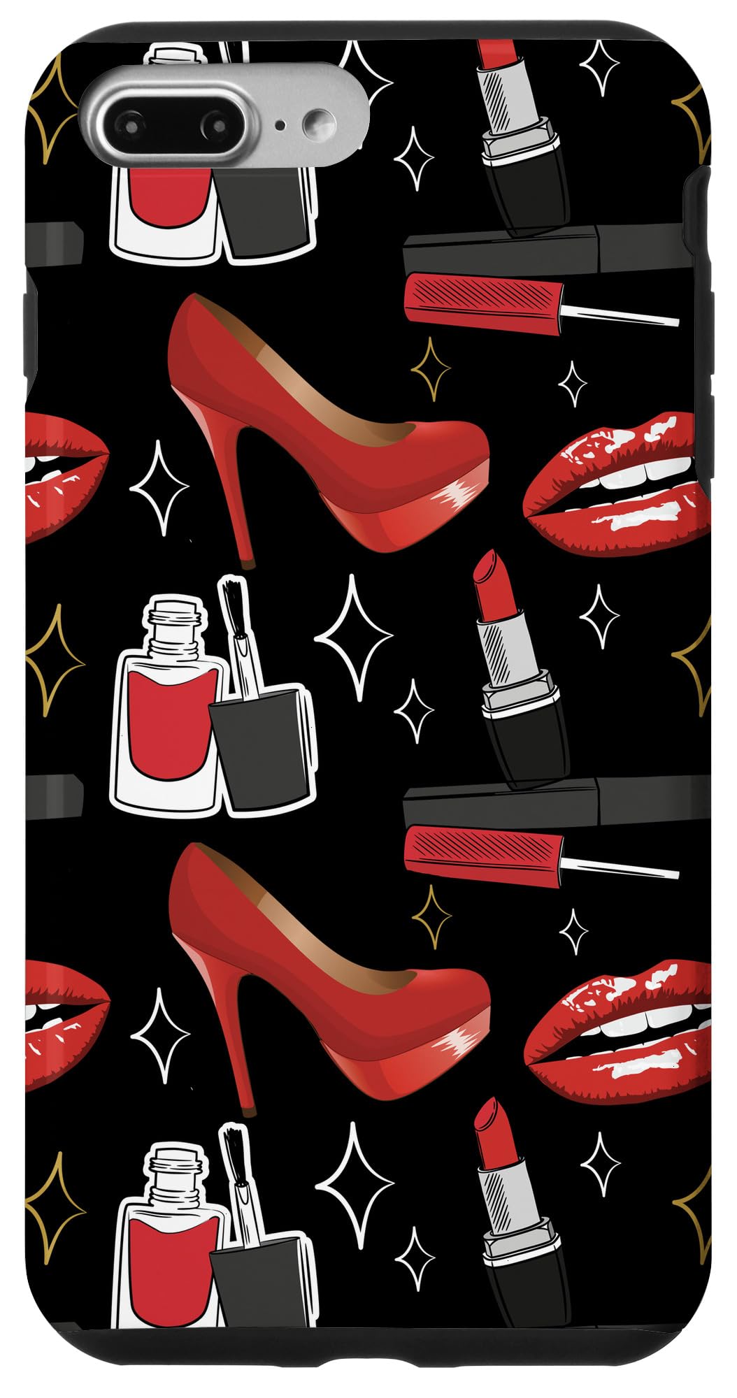iPhone 7 Plus/8 Plus Case - Glamour Red Lipstick & High Heels Pattern Phone Cover - Perfect for Women's Fashion Accessories & Makeup Lovers