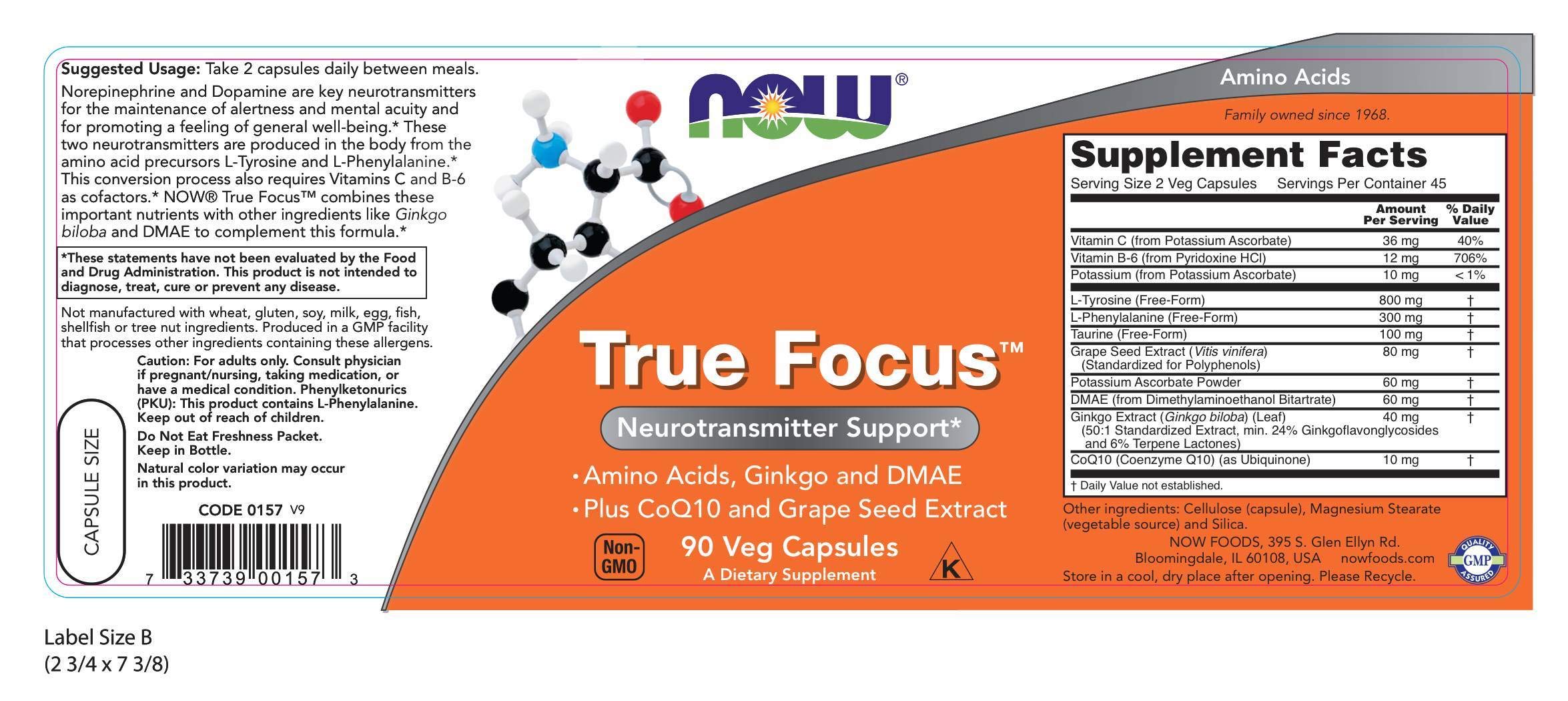 Now Foods True Focus Brain Support Supplement - 90 Vegetarian Capsules for Mental Clarity & Concentration | Study, Work & Gaming Focus Booster