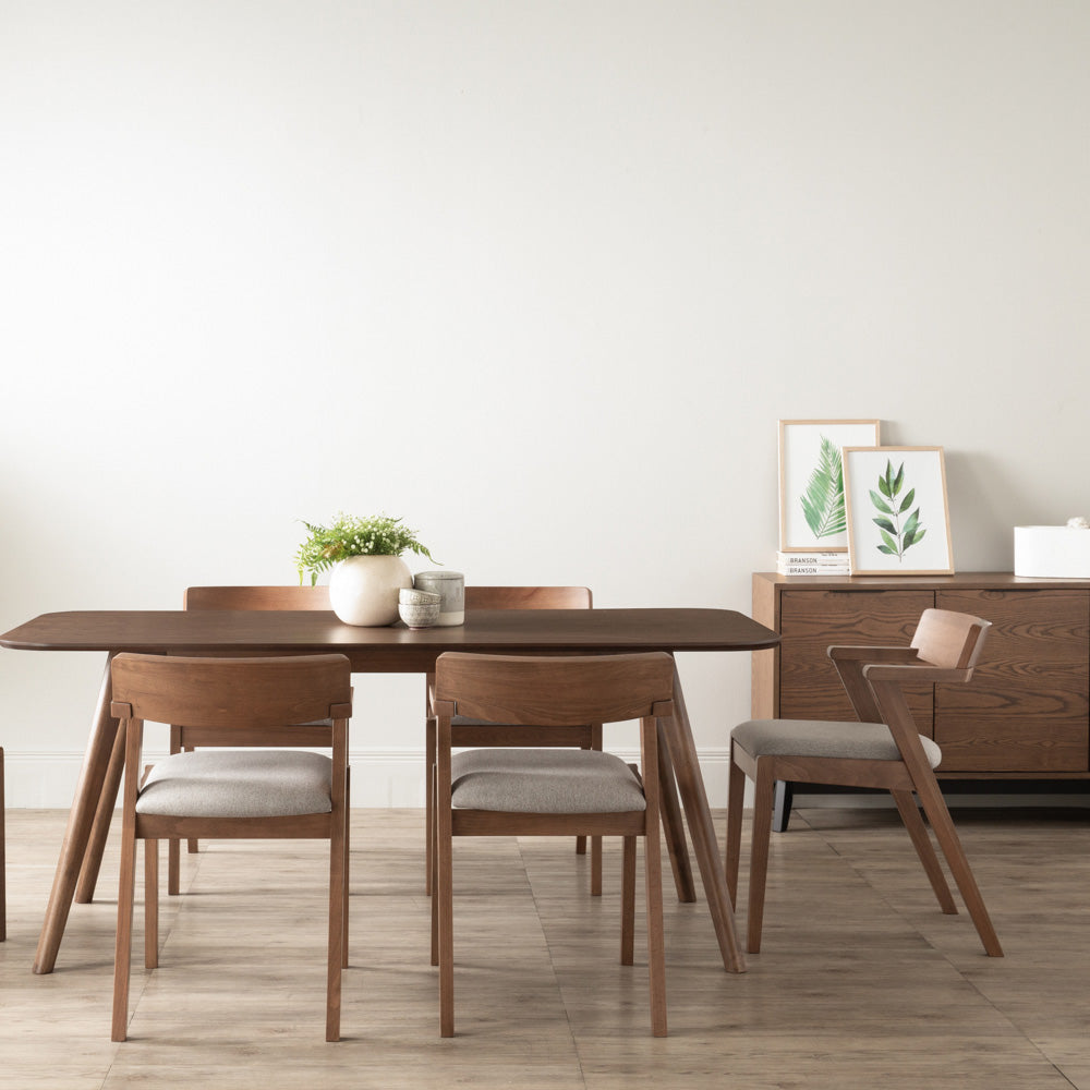 Zola Dining Chair - Walnut & Grey Upholstered Modern Wooden Chair for Kitchen, Dining Room, and Home Office - Comfortable Seating for Family Meals and Entertaining Guests