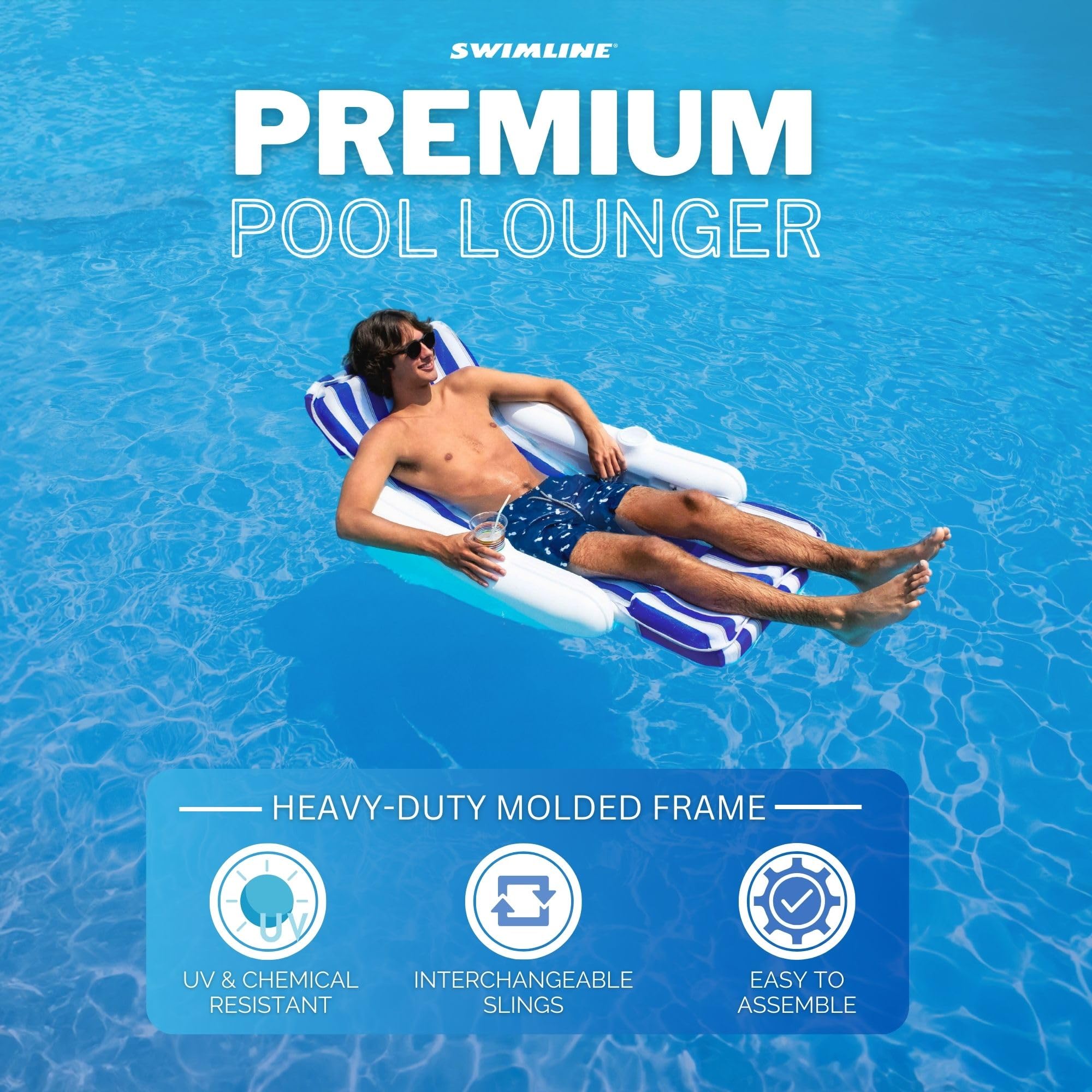 **SWIMLINE ORIGINAL 10010M Sunchaser Padded Luxury Lounge Chair Pool Float – Molded Frame & Pontoon Design for Adults | Comfortable Pool Lounger & Inflatable Pool Accessories | Perfect for Relaxing by the Pool, Beach, or Lake**