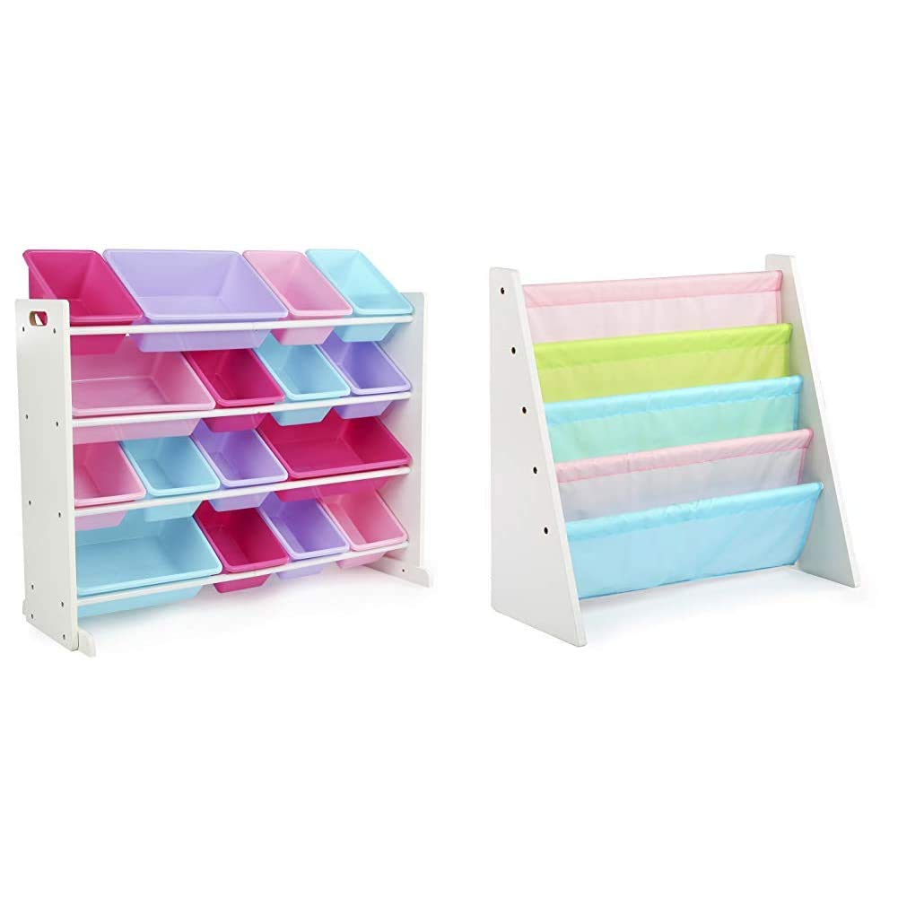 Humble Crew 16-Bin Toy Organizer & Book Rack Storage Shelf - Pastel Collection | Kids Room Organization, Playroom Storage & Nursery Decor Solution