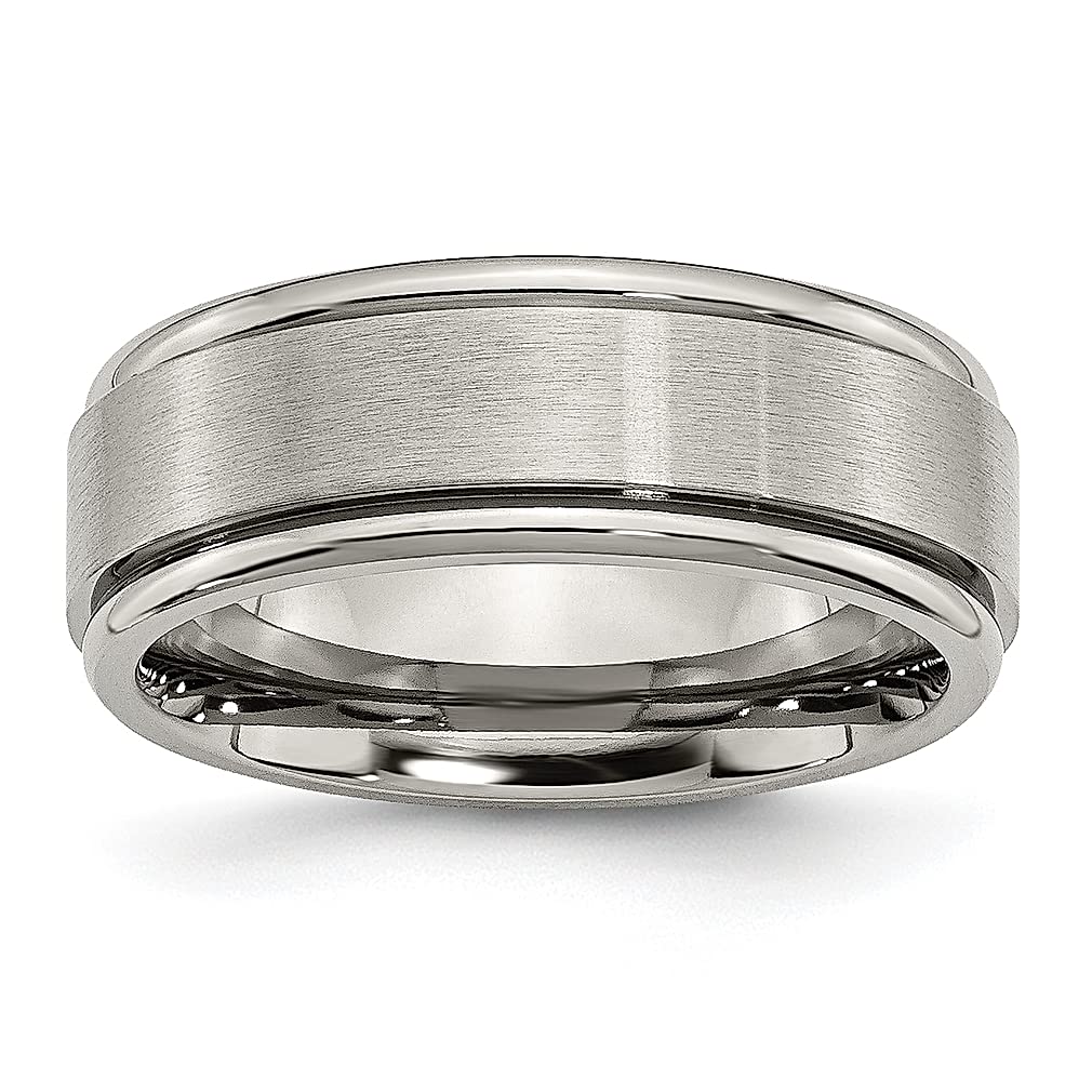 ICE CARATS Titanium Brushed Center 8mm Ridged Edge Wedding Band Ring - Classic Flat Edge Fashion Jewelry for Women - Perfect Anniversary Gift & Everyday Wear