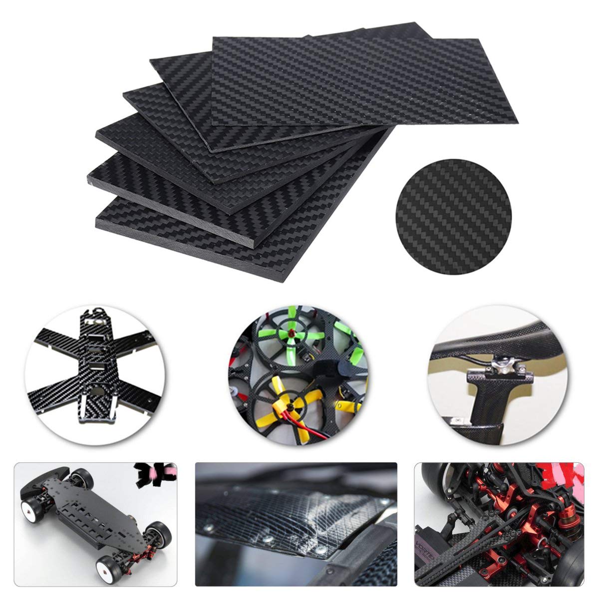 3K Carbon Fiber Plate Panel for RC Airplanes, DIY Drones - 250x350x6mm (Twill, Matte Finish) - Lightweight & Durable for RC Models, Aircraft Repair, and Custom Builds