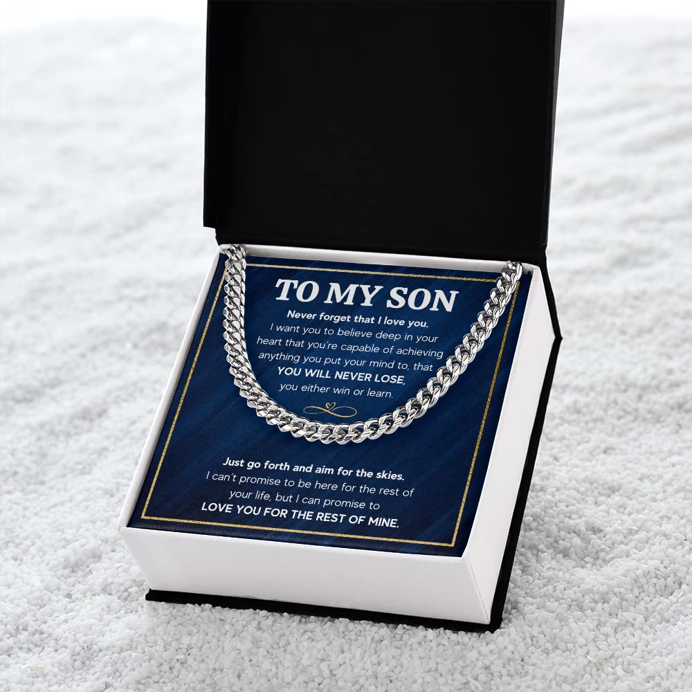 Mom to Son Necklace Gift - Cuban Link Chain for Graduation & Christmas