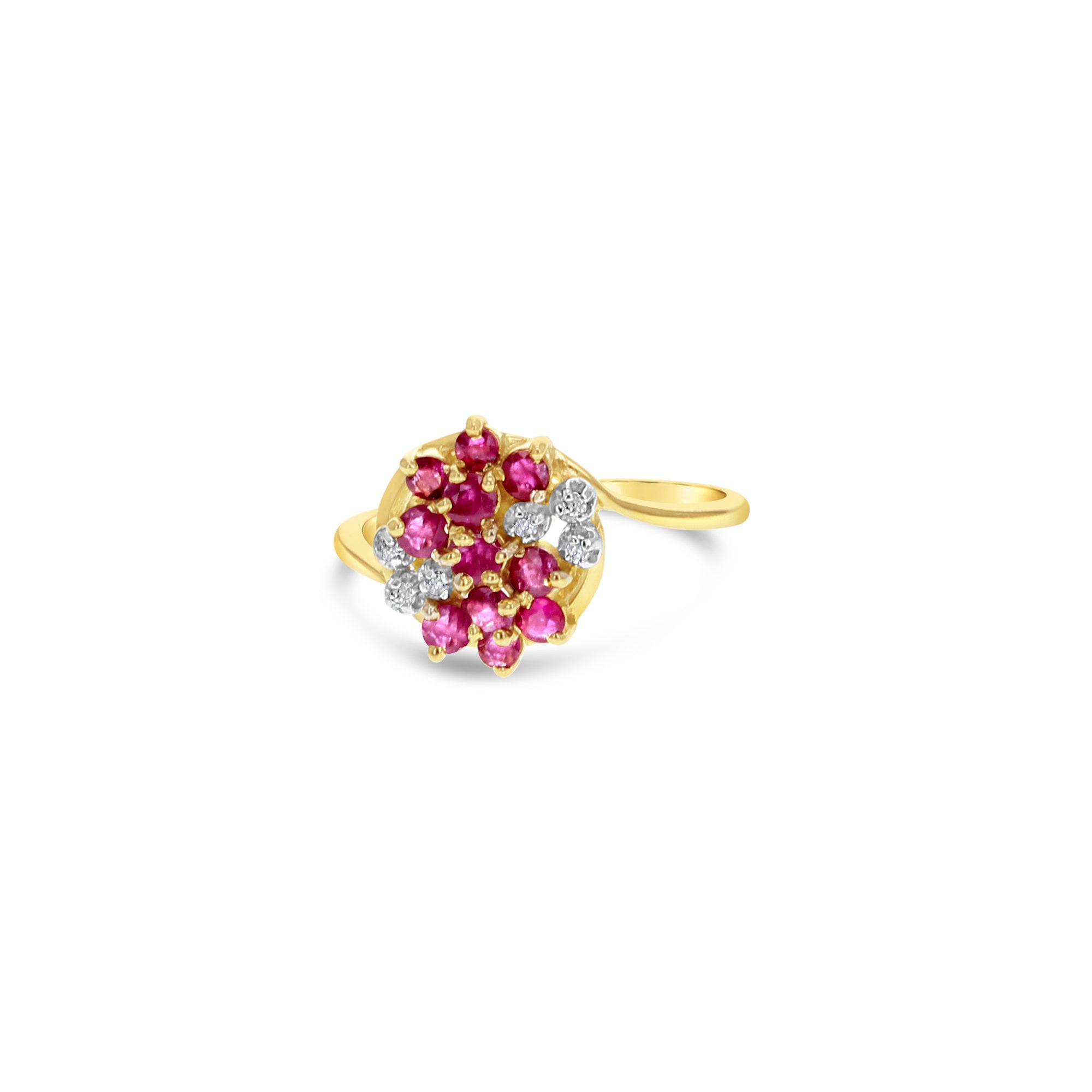 14K Yellow Gold Diamond & Ruby Cluster Ring for Women - Elegant Vintage Style Jewelry for Engagement, Anniversary, and Special Occasions