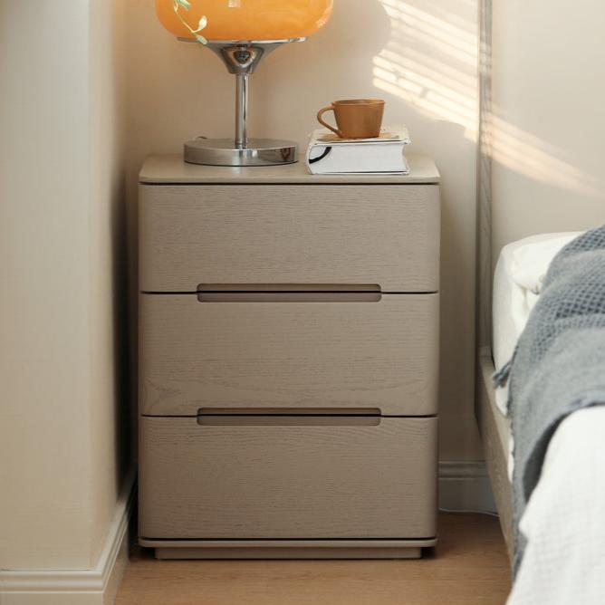 Solid Oak Wood Nightstand with 3 Drawers - Modern Light Luxury Bedside Table for Bedroom, Living Room, or Office