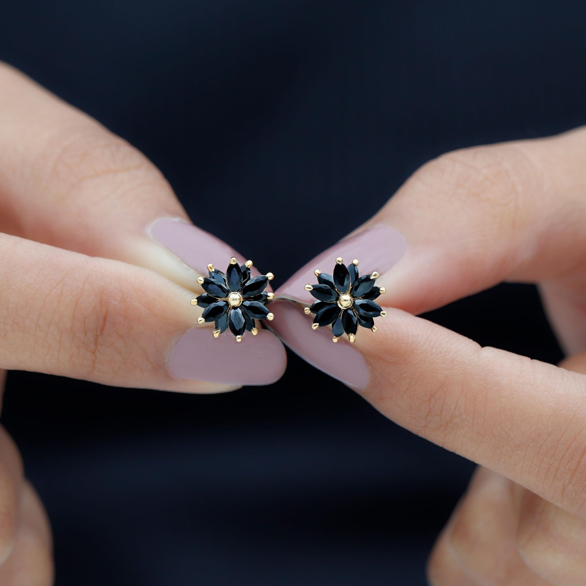 Black Onyx Floral Stud Earrings for Women - December Birthstone Jewelry, Elegant Birthday Gift for Her - Perfect for Parties, Weddings & Everyday Wear