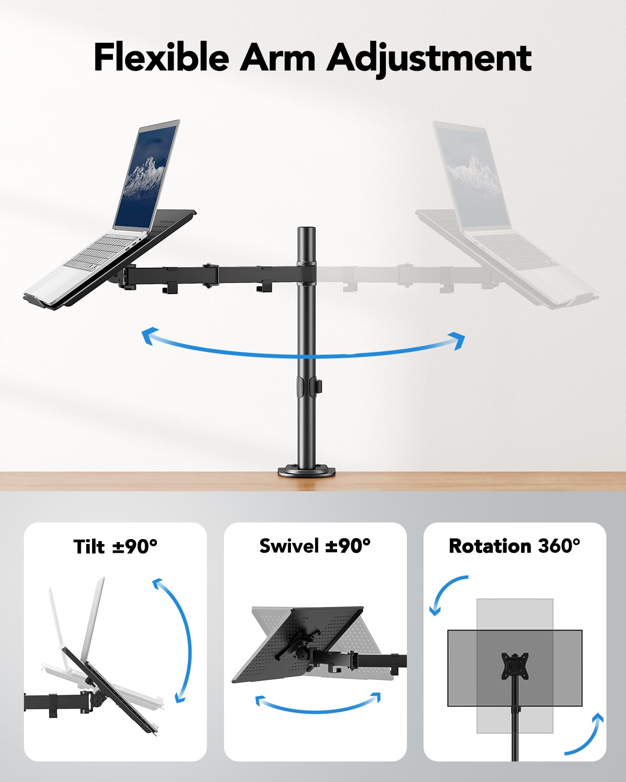 HUANUO Adjustable Laptop Desk Mount - Ergonomic Laptop Arm Stand for 17-inch Notebooks & 15-32