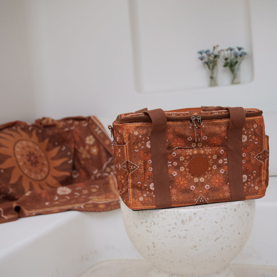 Premium Boho Sun Brown Cooler & Towel Set - Stylish Beach Essentials for Picnics, Pool Parties & Outdoor Adventures
