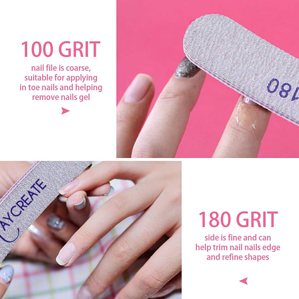 MAYCREATE® 10PCS Professional Nail File Set - 100/180 Grit Double-Sided Emery Boards, Curved Fingernail Files for Manicure & Pedicure | Perfect for Home, Salon & Travel Nail Care | Durable Nail Shaping Tools for Natural & Acrylic Nails