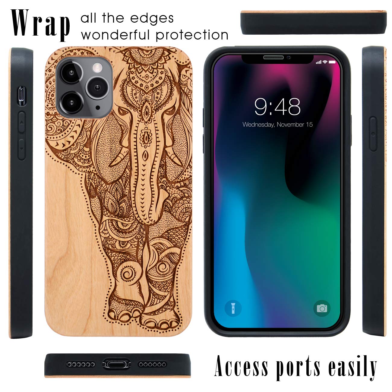 Premium Real Cherry Wood iPhone 13 Pro Max Case (6.7