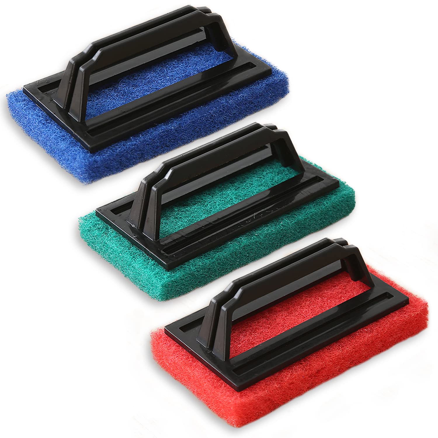 3 Pack Handheld Pool Scrub Brush - Heavy Duty Swimming Pool Cleaning Brush with Sponge Pad for Walls, Tiles, Floors & Steps | Multi-Surface Scrubber for Kitchen, Bathroom Tub & Spas | Perfect for Pool Maintenance, Household Cleaning & Spa Care