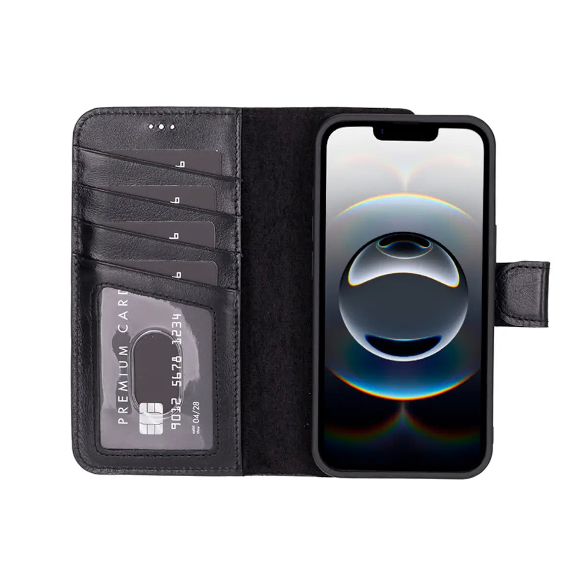 Premium Black Leather Wallet Case for iPhone 16e - Slim Protective Cover with Card Slots | Perfect for Everyday Use, Travel & Business Meetings