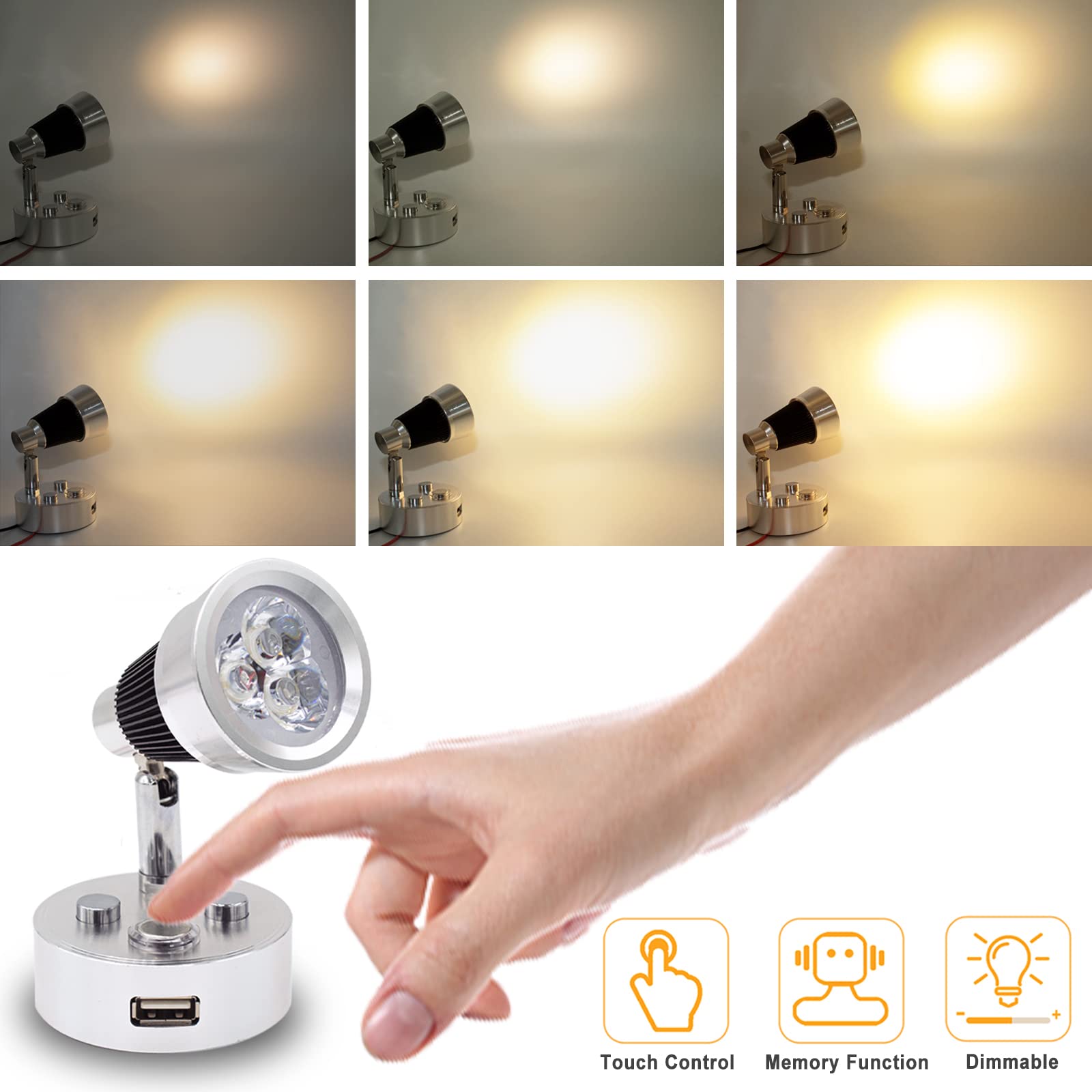 12V RV LED Interior Light with USB Port - Dimmable Touch Bedside Reading Lamp in Warm White for Camper, Trailer, Caravan, Truck, Boat & Motorhome - Perfect for Nighttime Reading & Cozy Ambiance Lighting