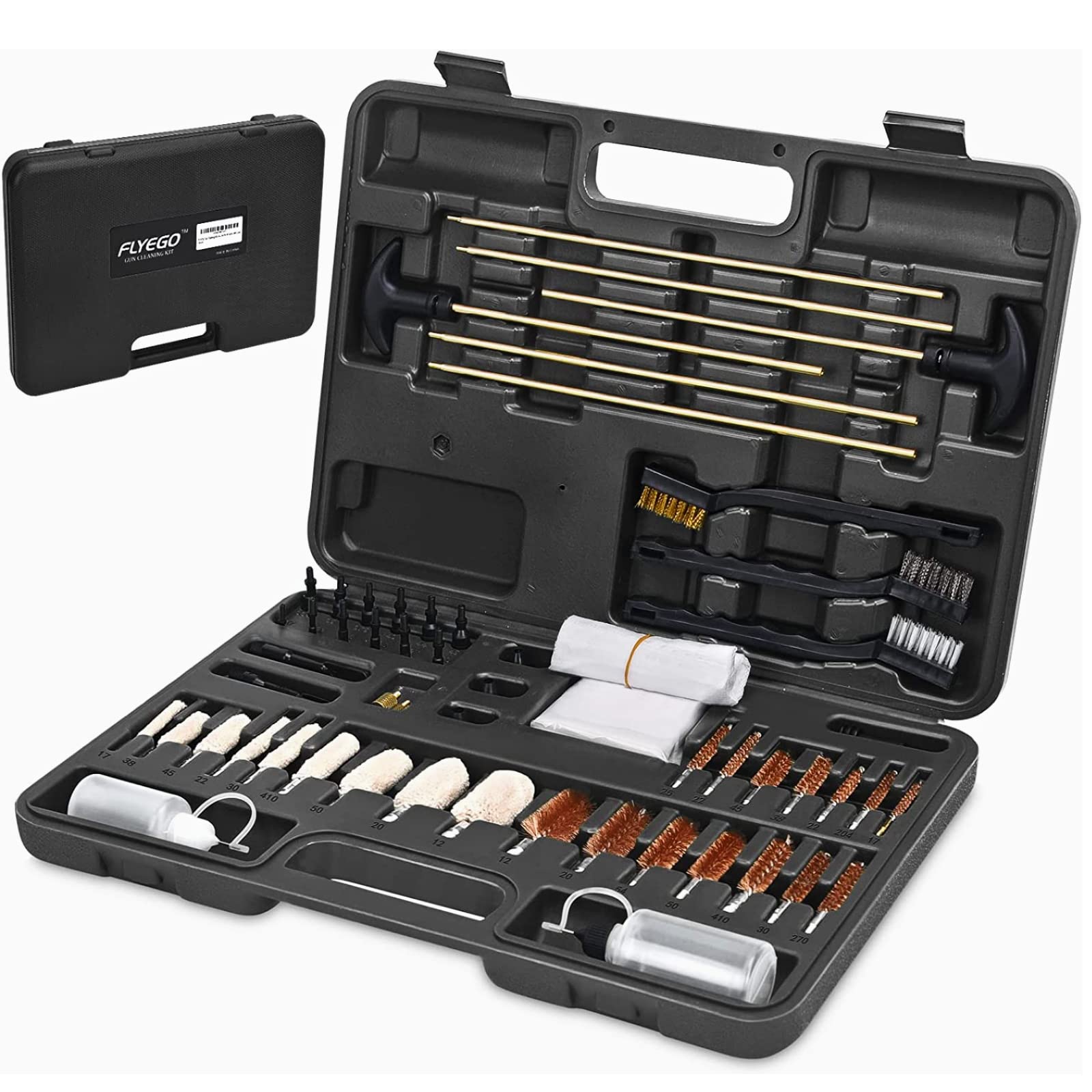 FLYEGO Universal Gun Cleaning Kit for Shotgun, Rifle, Airsoft & Pistol - All Calibers Cleaning Tools with Portable Case & Microfiber Cloth - Perfect for Hunting, Shooting Range & Firearm Maintenance