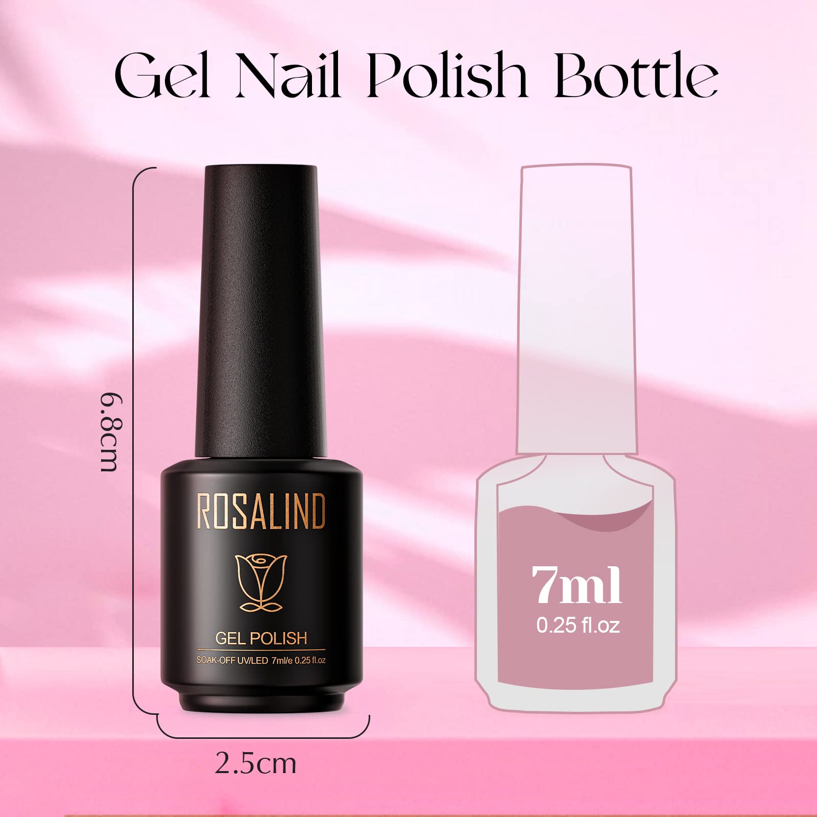 ROSALIND Pink Gel Nail Polish Set - 6 Glitter Gel Polish Colors, Soft Pink & Light Pink White Nail Polish for Women, Long Lasting UV LED Gel Nail Polish Kit - Perfect for Manicures, Pedicures, Nail Art & Salon Use