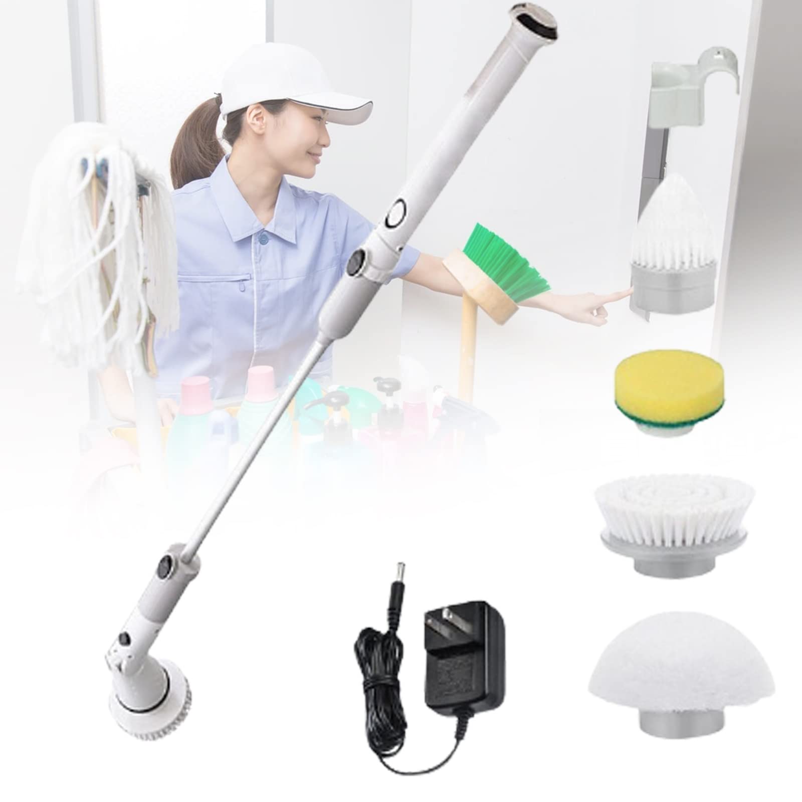 Niligan Electric Spin Scrubber with Long Handle - 4000mAh Power Floor Scrubber Brush with Adjustable Arm for Tile, Bathroom, Shower Cleaning - Ideal for Deep Cleaning Grout, Hard Floors & Tough Stains (Gray)