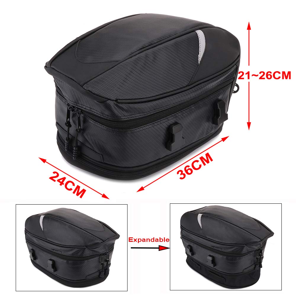 JFG RACING Motorcycle Tail Bag - 18.5L PU Leather Saddlebags Seat Luggage Storage for Helmet & Gear | Waterproof Motorbike Accessories for Touring, Commuting & Adventure Riding