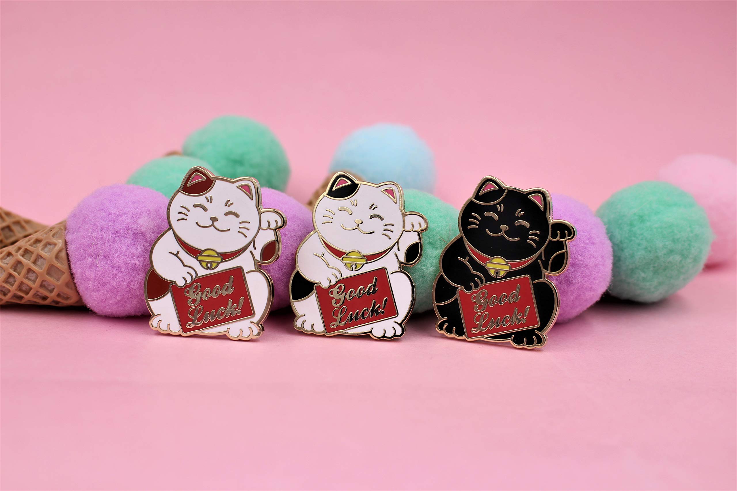 REAL SIC Lucky Cat Enamel Pin - Waving Maneki Neko Lapel Pin for Good Luck - Cute Kawaii Japanese Lucky Charm Gift for Women & Men - Perfect for Jackets, Hats, Backpacks & Office Wear - Bring Fortune to Work, School & Daily Life