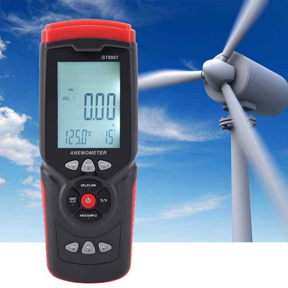 GT8907 Handheld Digital Anemometer - USB Wind Speed Gauge with Temperature Measurement, Multi-Function Air Flow Tester for Outdoor Activities, HVAC, and Industrial Use