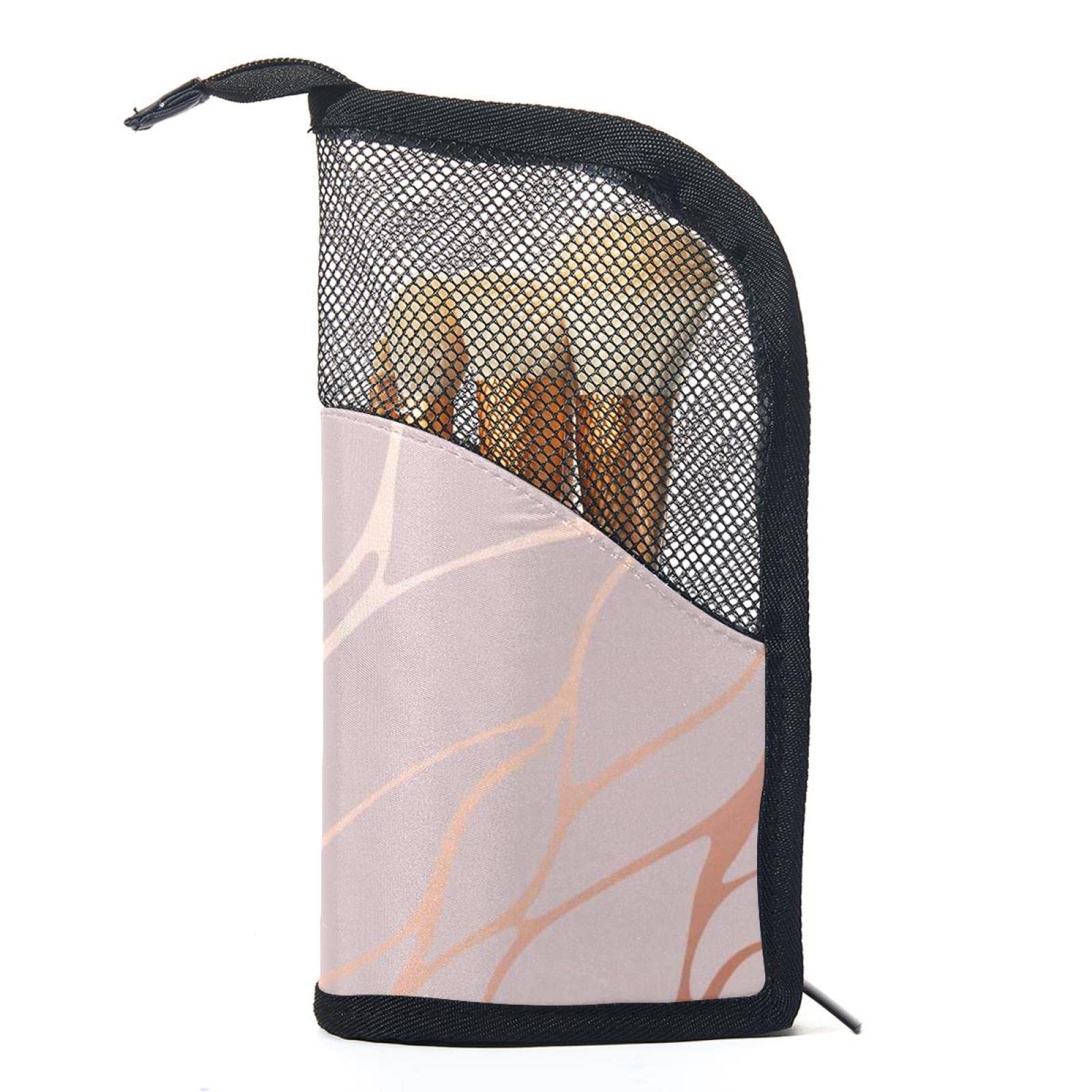 Premium 12-Piece Makeup Brush Set with Abstract Marble Print Rose Gold Organizer Bag - Portable Travel Makeup Brush Holder Case for Professional Artists & Beauty Enthusiasts (Perfect for Home, Travel & Salon Use)