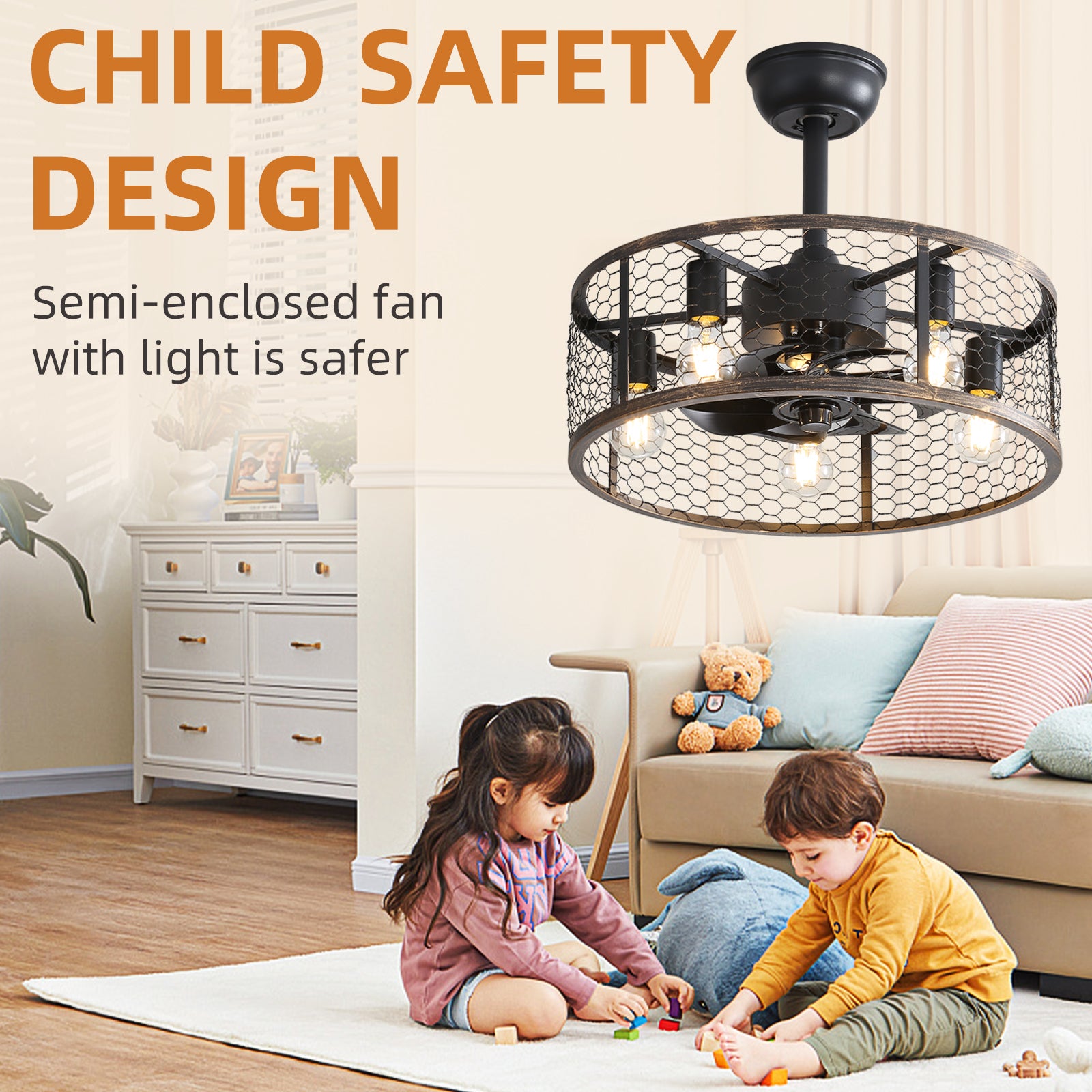 19.7 Inch Classic Ceiling Fan with Light Kit - No Bulb Warranty - Perfect for Bedroom, Living Room & Outdoor Covered Patio