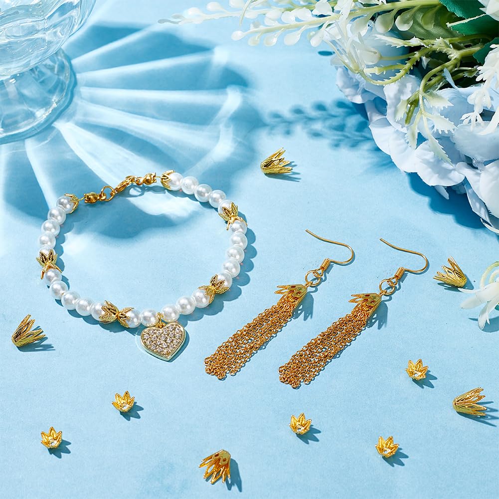 100 Pcs 2 Styles Beads Caps - Multi-Petal & 6-Petal Flower Bead Ends for Jewelry Making | DIY Earring & Bracelet Crafts | Gold Tassel Cord Ends & Spacer Beads | Perfect for Handmade Jewelry, Gift Making & Fashion Accessories