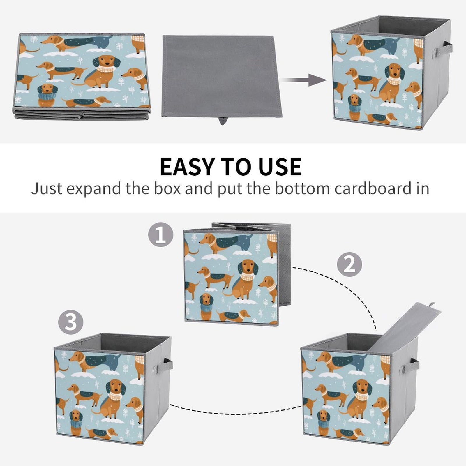 Cute Dachshund Foldable Storage Cubes - 6 Pack Square Organizer Bins with Handles for Home, Office & Kids Room Organization