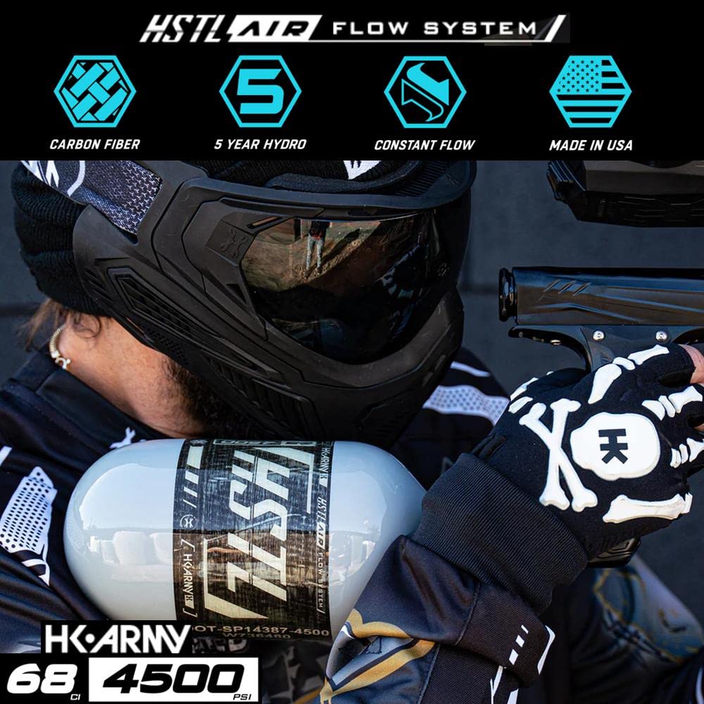 HK Army 68ci 4500psi HPA Paintball Air Tank - High Strength Carbon Fiber - Lightweight Grey - Perfect for Tournament Play & Outdoor Paintball Games