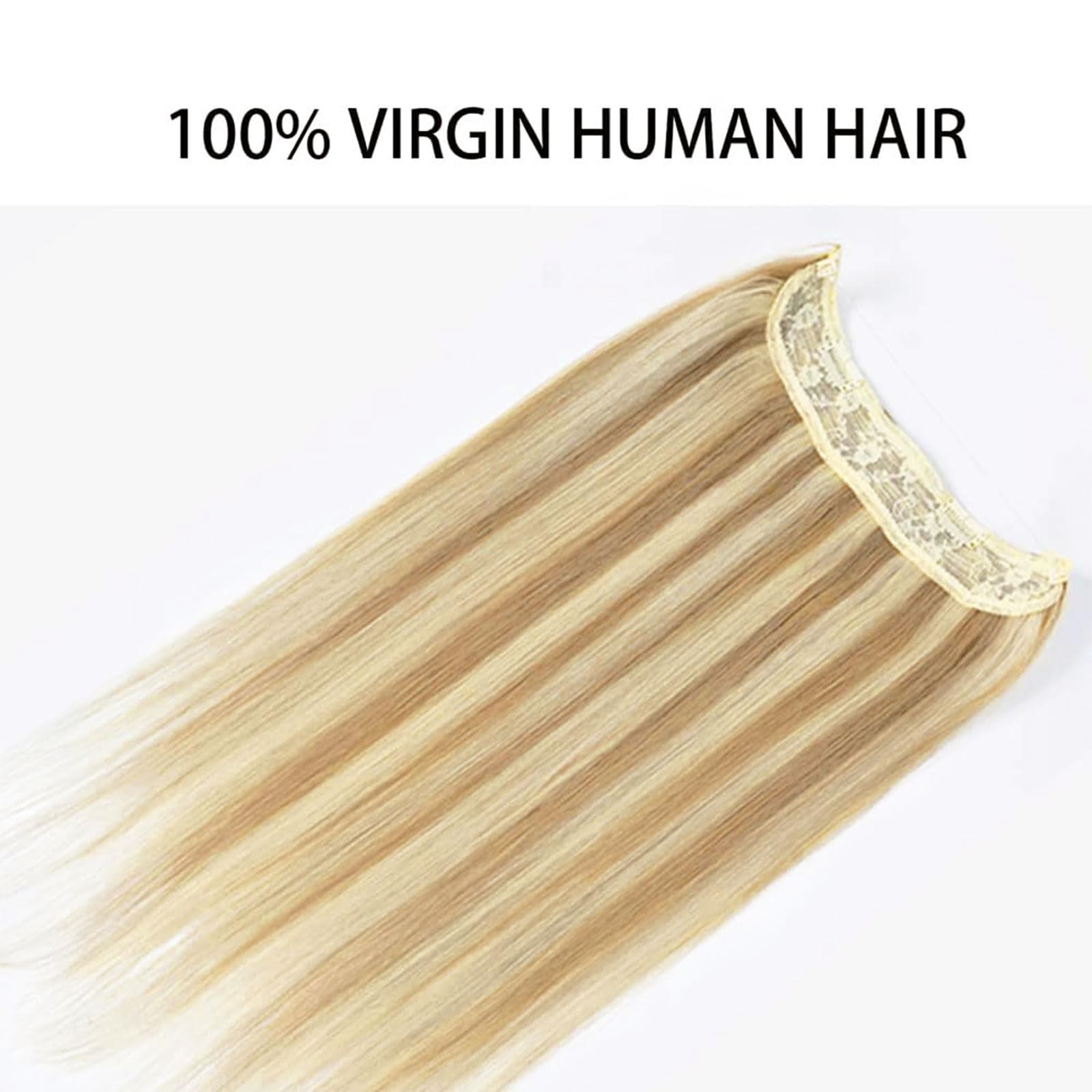 RECOOL 20 Inch Real Human Hair Extensions - Balayage Light Blonde to Bleach Blonde Remy Hair with Invisible Wire, Straight Clip-in Extensions for Daily Wear & Special Occasions
