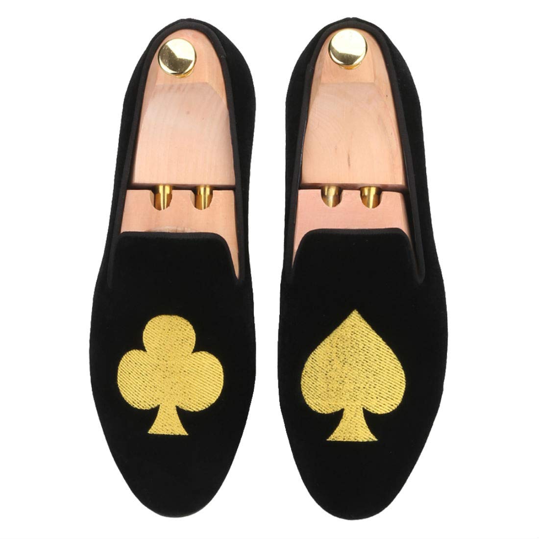 FERUCCI Men's Black Velvet Loafers with Gold Embroidered Spade & Club - Comfortable House Slippers for Indoor/Outdoor Wear, Perfect Gift for Dad & Husband