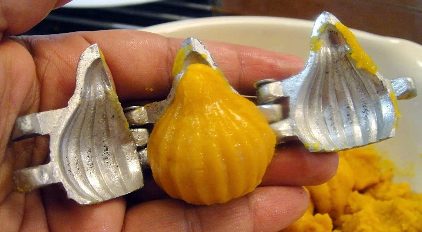 Premium Aluminum Modak & Gujiya Maker Mold Set - Silver (Medium Size) for Indian Sweets & Festive Cooking | Perfect for Diwali, Ganesh Chaturthi & Home Dessert Making