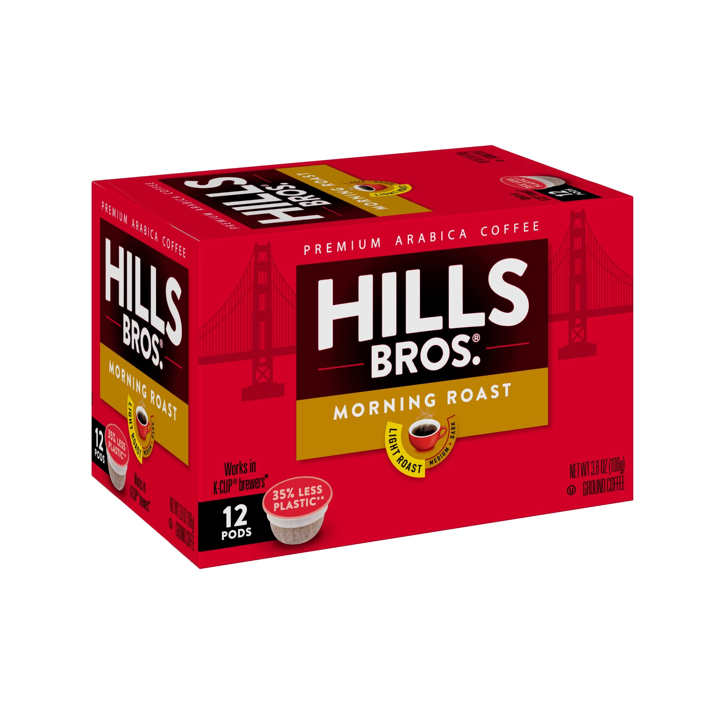 Hills Bros Light Roast Coffee Pods, 12 Count - Keurig Compatible for Morning Brew