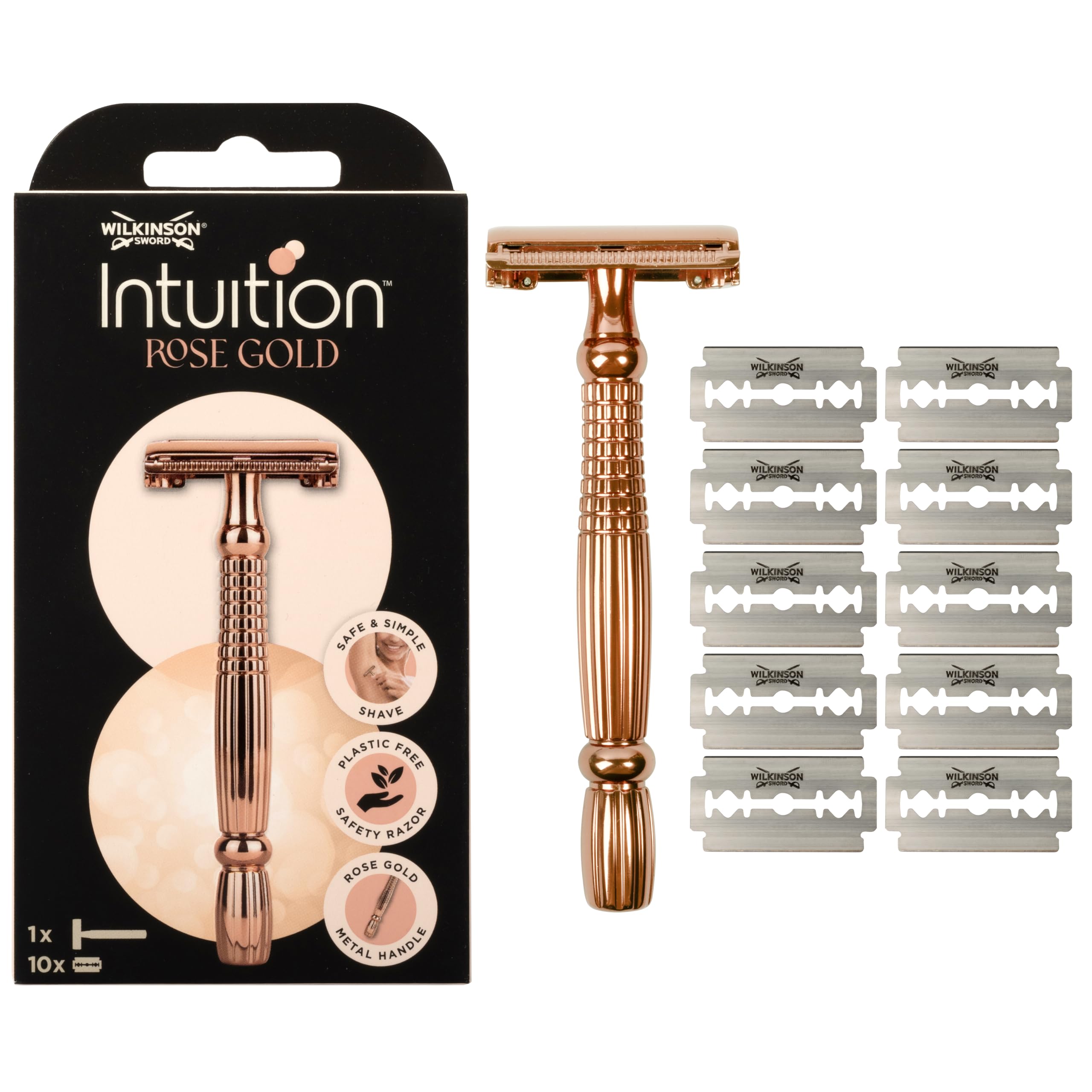 Wilkinson Sword Intuition Rose Gold Razor for Women - Smooth Shaving with Moisturizing Bars for Legs, Underarms & Bikini Line - Perfect for Travel & Everyday Use