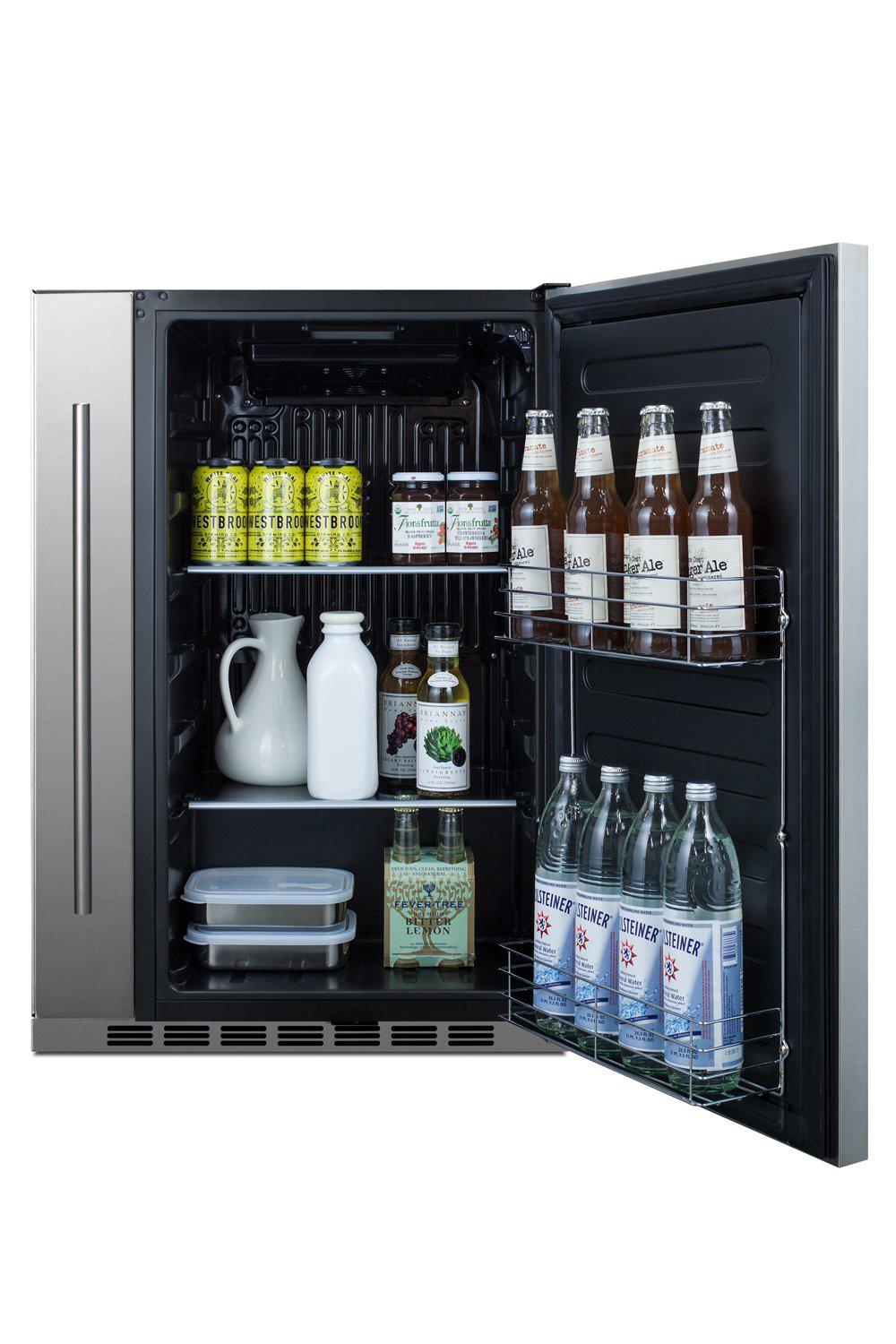 SUMMIT 24-Inch Built-In Outdoor Refrigerator Without Freezer - Shallow Depth Design with Slide-Out Storage Compartment (SPR196OS24) - Perfect for Patio, Pool House, and Outdoor Kitchen Use
