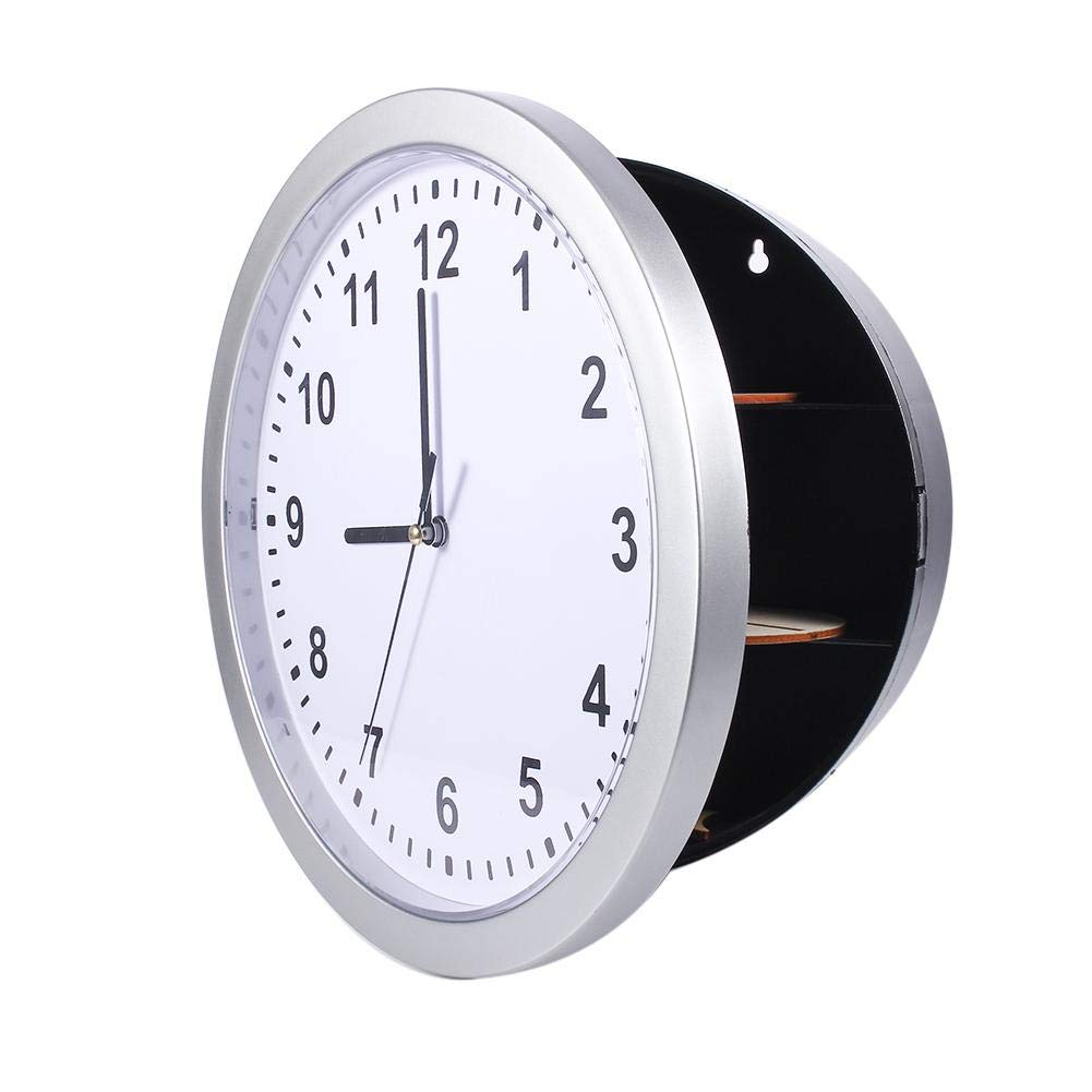 Hidden Secret Wall Clock Safe Box with 3 Shelves - Secure Storage for Money, Jewelry & Valuables (Silver) | Ideal for Home, Office & Travel Security