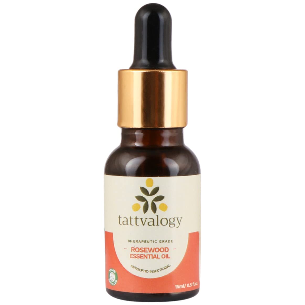 Tattvalogy Therapeutic Rosewood Essential Oil | 100% Pure Natural Undiluted Steam Distilled Dalbergia Sissoo | Antiseptic & Insecticidal Properties | Promotes Healthy Skin, Body & Mind | 15ml Glass Bottle | Perfect for Aromatherapy, Massage & DIY Skincare