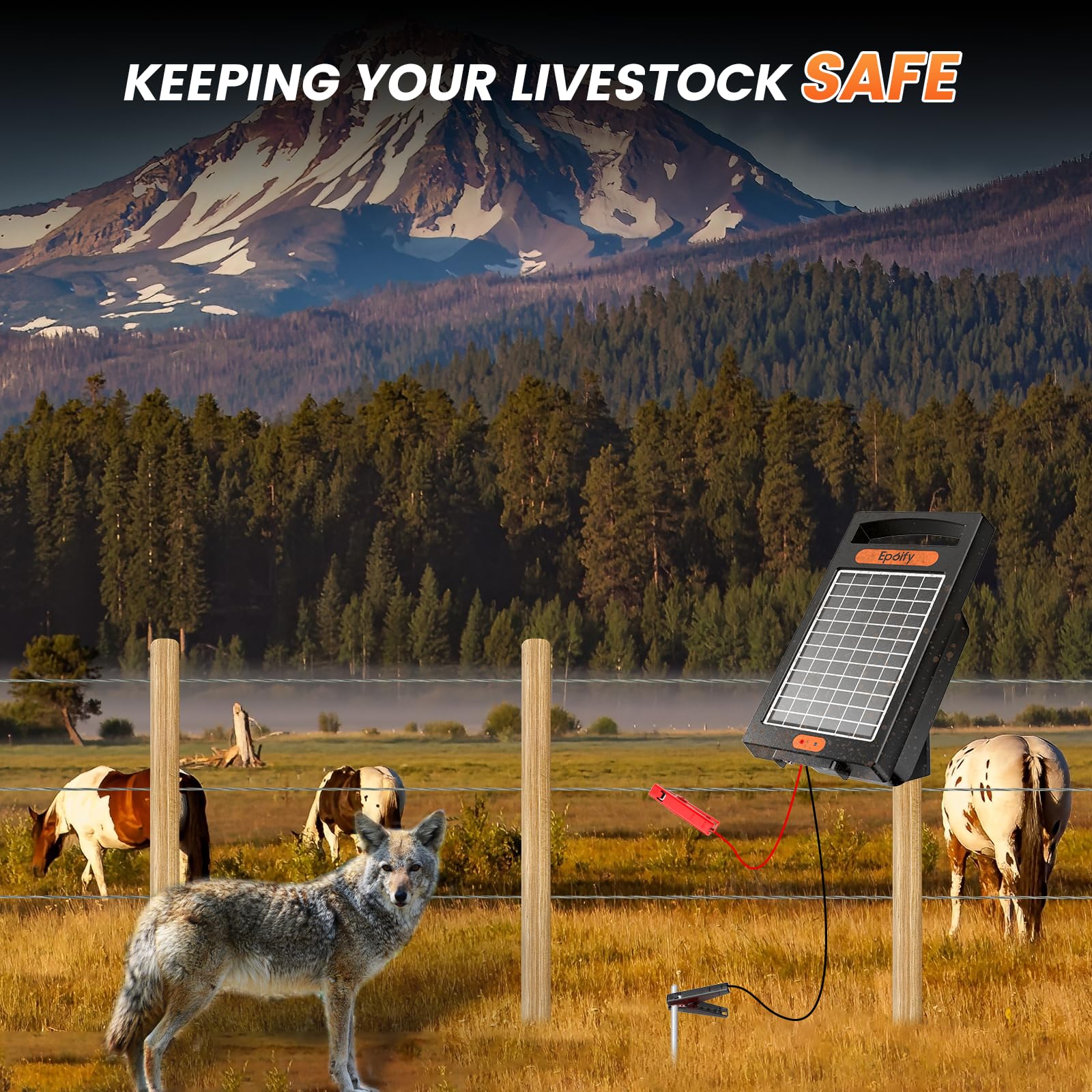 24 Hour Solar Electric Fence Charger - 10 Miles Range, 10200V Output with Solar Panel | Portable Livestock Fence Energizer (0.18J) for Cattle, Horses & Farm Animals | Weatherproof & Easy Installation