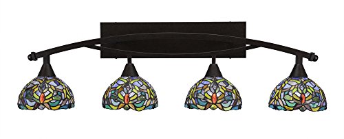 Toltec Lighting 174-BRZ-9905 4-Light Bathroom Vanity Bar with Kaleidoscope Tiffany Glass Shades - Elegant Bronze Finish for Bathroom, Powder Room, or Dressing Area Lighting