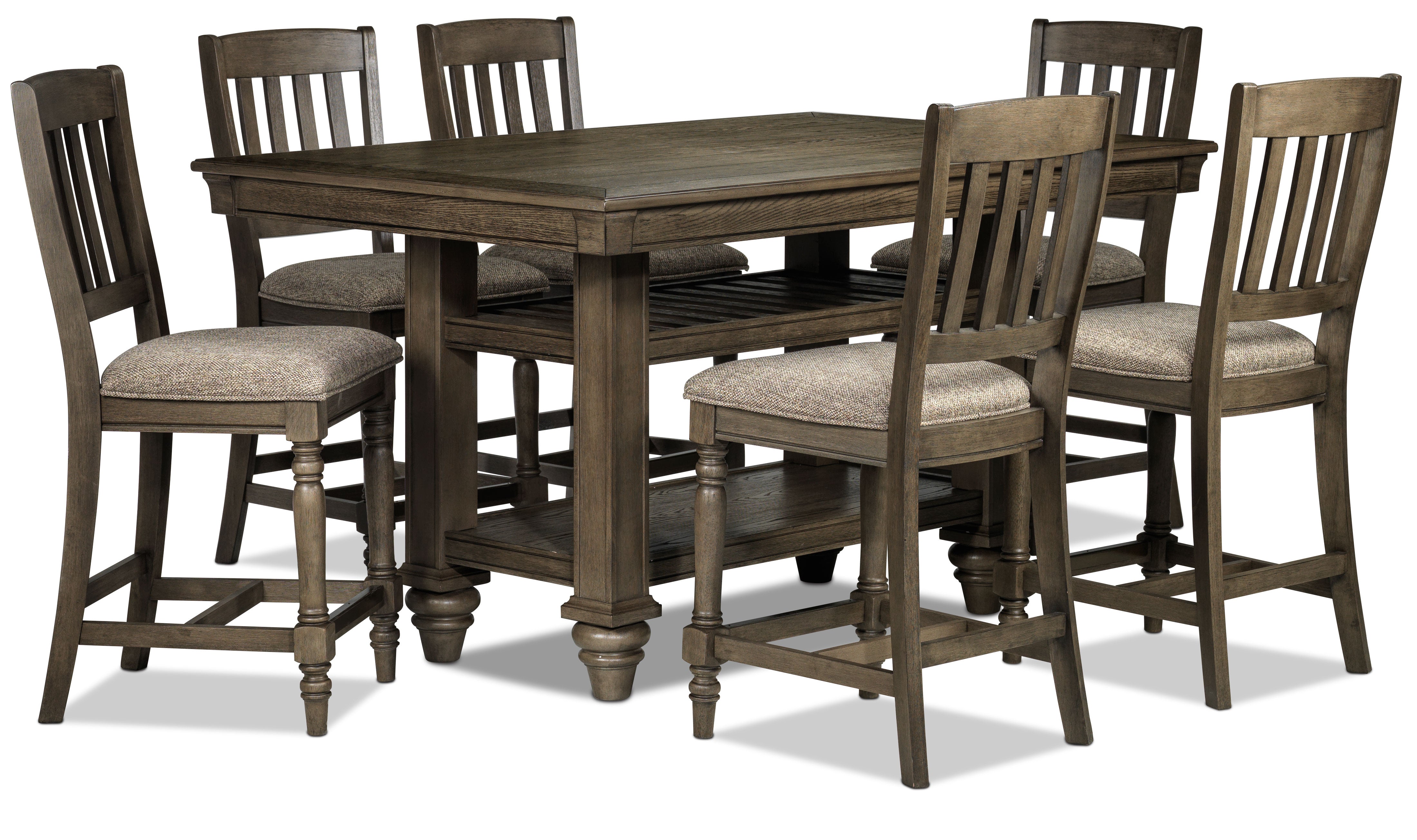Bilboa 7-Piece Counter Height Dining Table Set - Roasted Oak Finish - Perfect for Kitchen, Breakfast Nook & Small Space Dining