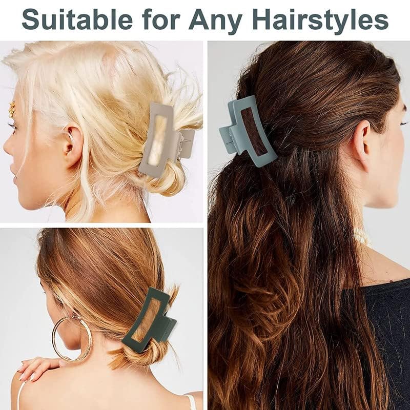 Upavista Square Claw Clips for Women - 6 Pack Matte Finish Strong Hold Hair Clips for Thin to Thick Hair | Perfect for Ponytails, Buns & Everyday Hairstyles | Hair Styling Accessories for Women & Girls