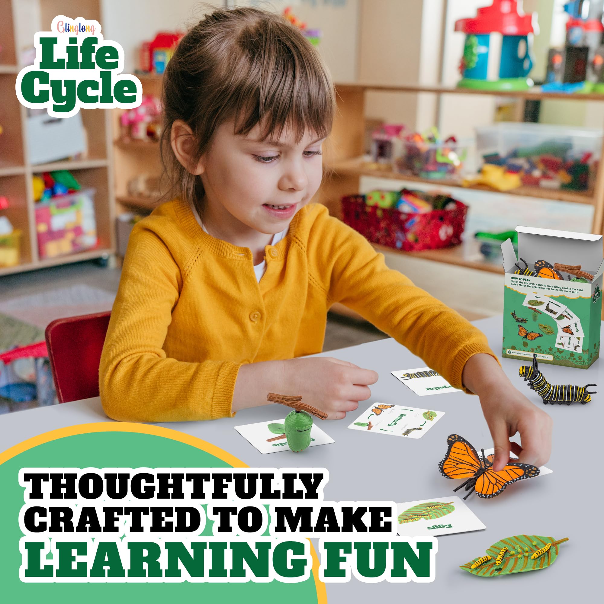 Montessori Life Cycle Kit - Realistic Animal Figurines Toys for Kids, Butterfly & Caterpillar Matching Game - STEM Learning Educational Toys for Children Ages 3+, Perfect for Classroom Science Activities & Birthday Gifts