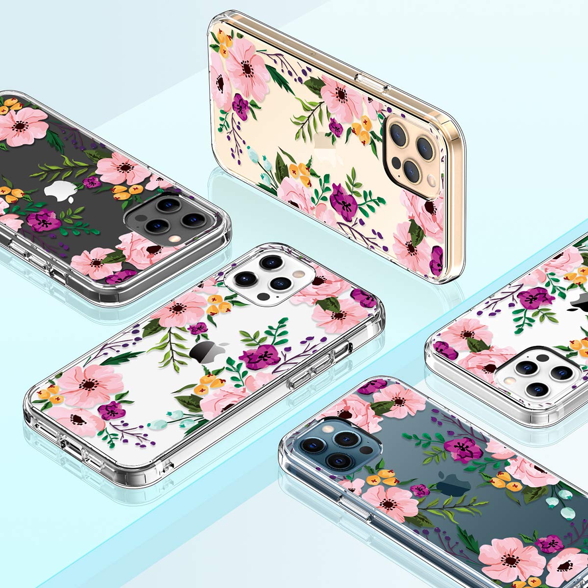 GiiKa Clear Shockproof iPhone 12 Pro Max Case with Screen Protector - Floral Design Hard Case with TPU Bumper for Women & Girls | Perfect for Everyday Protection & Stylish Outfits